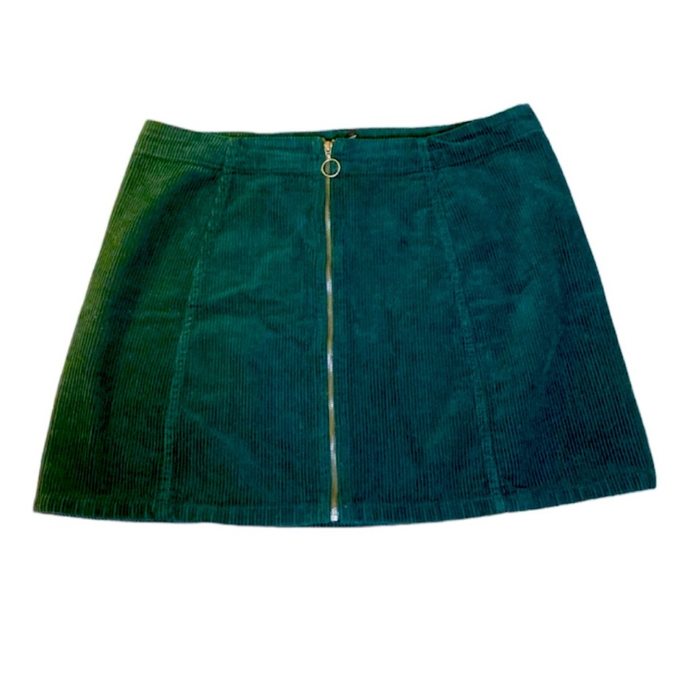 Corduroy zip up Green Mini Skirt